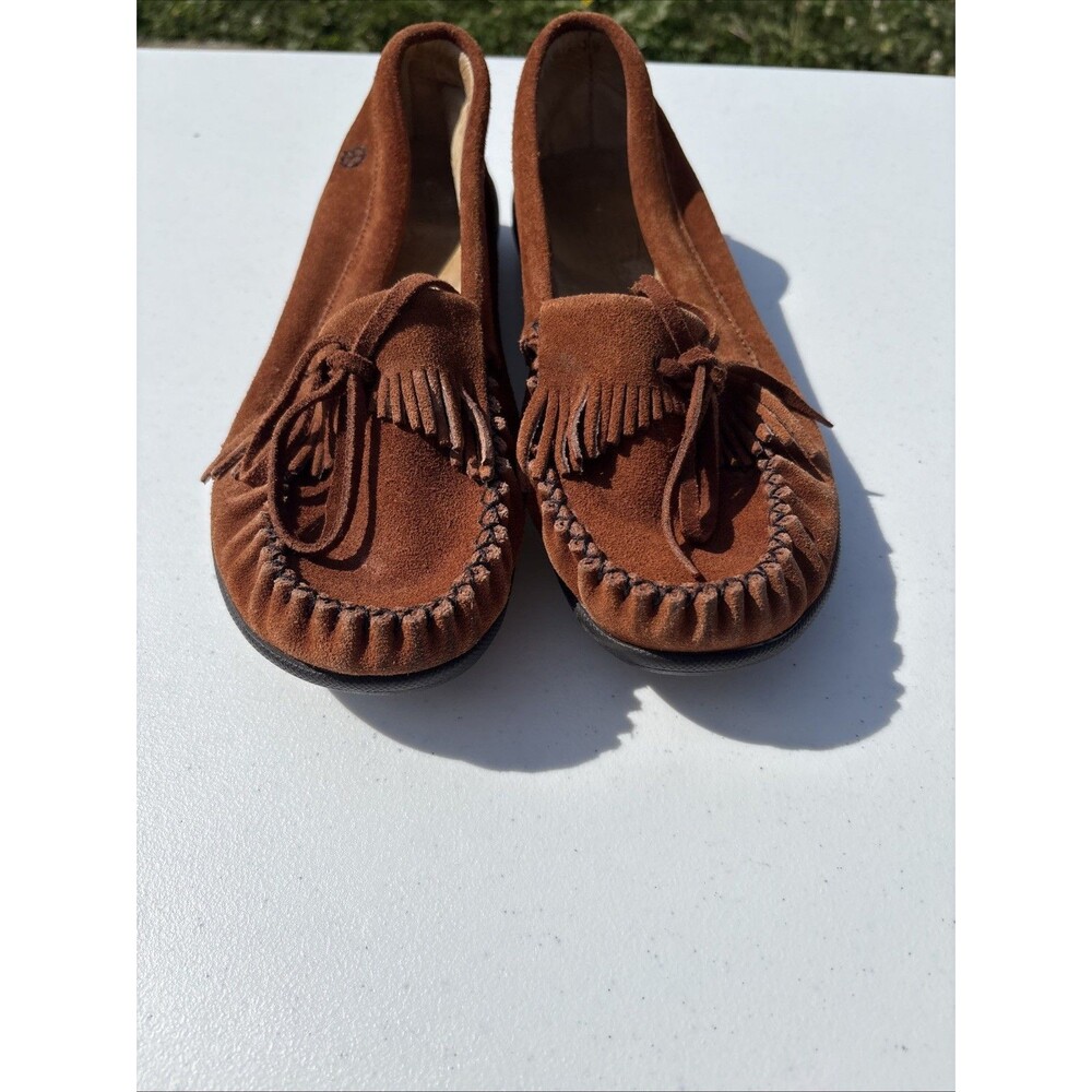 Peace Moccasins Donna Shoes Womens Size 11 W Wide Brown Suede Slip On Loafers - Picture 3 of 11